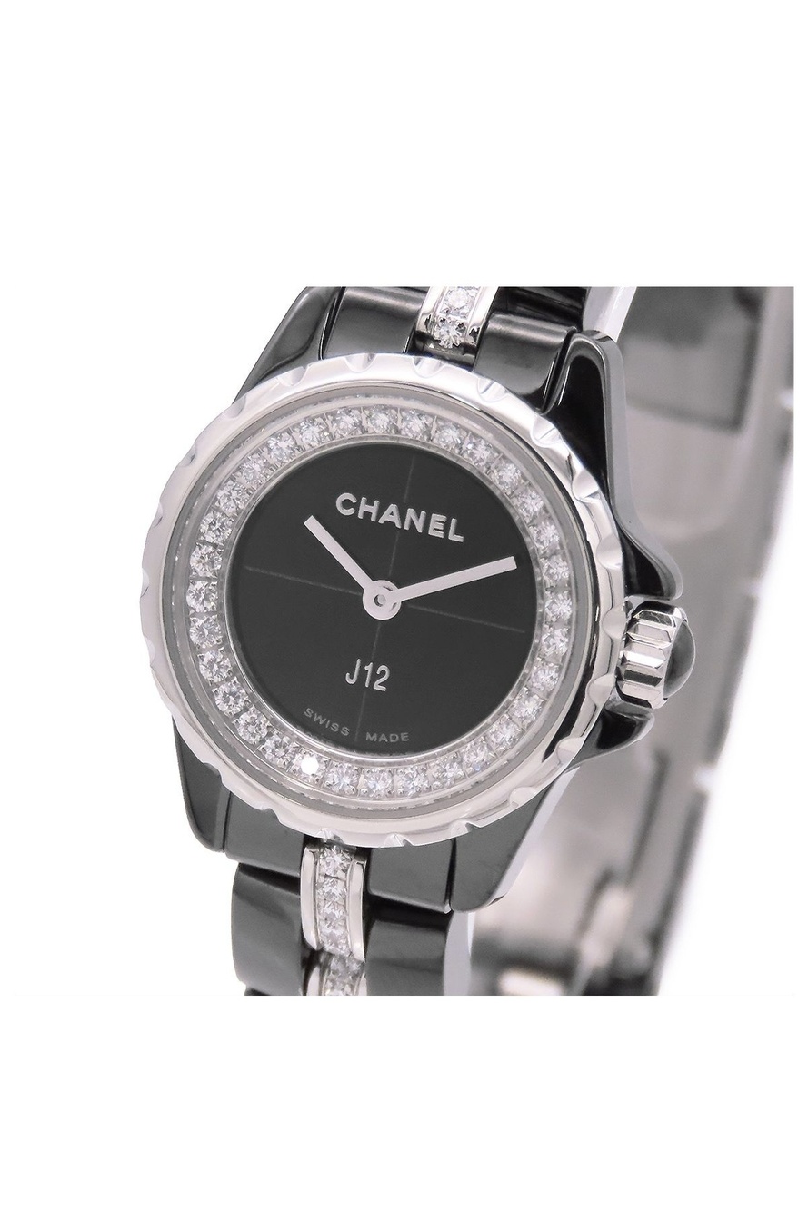 Chanel Black Ceramic SS Diamond XS Card Watch Quartz